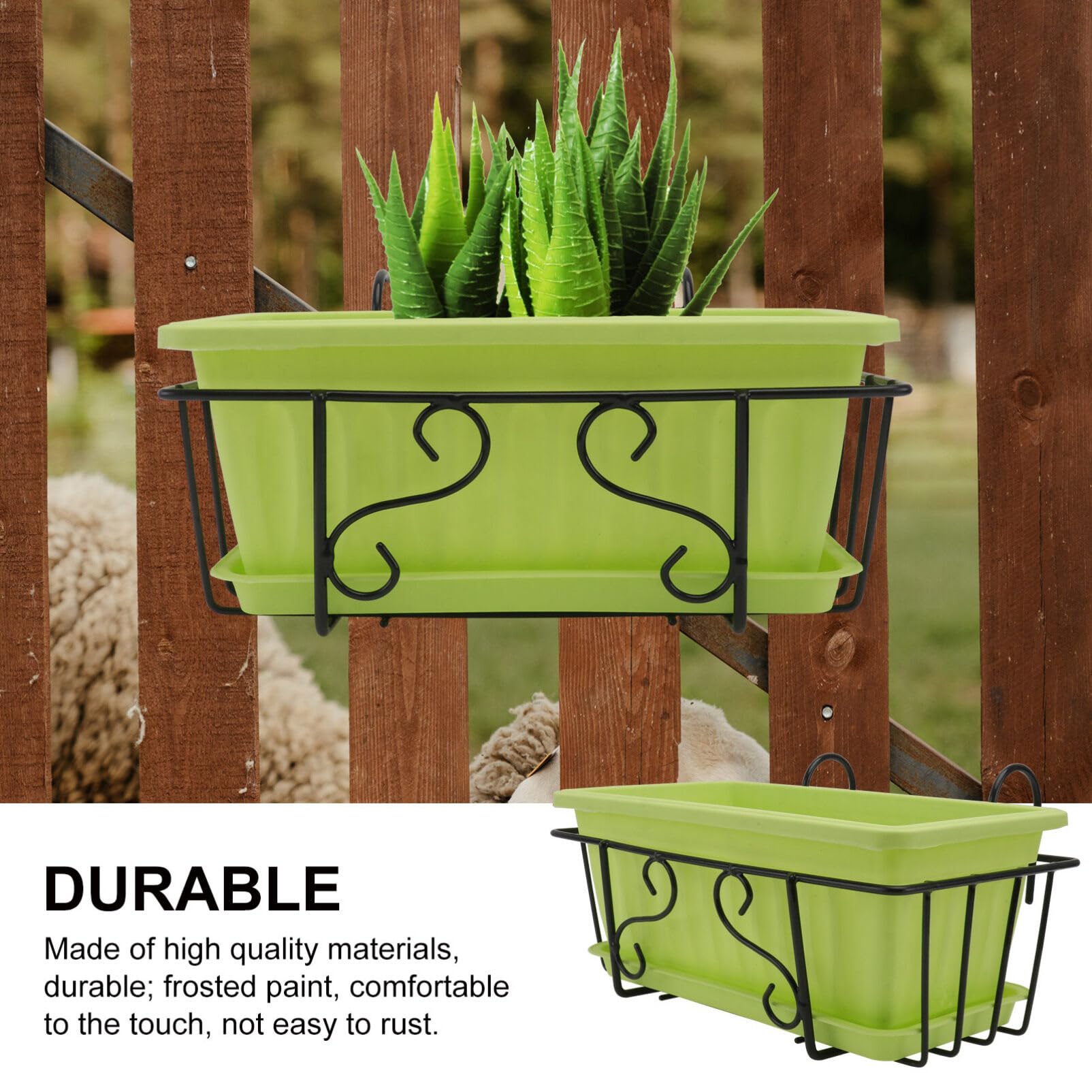 Cabilock Large Outdoor Planters Window Box Planter Vegetable Planting Pot Rectangular Pot Deck Hanging Railing Planter Balcony Windowsill Boxes with Rack and Tray Indoor Hanging Planters