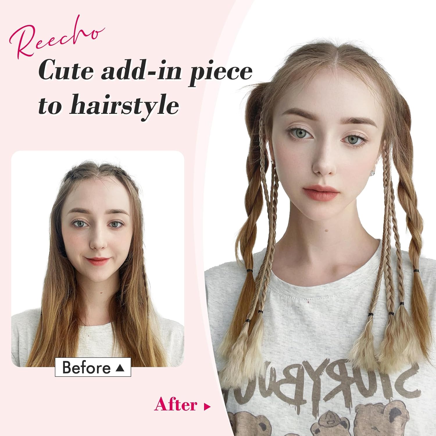 REECHO Clip in Braids Hair Extension, 6 Braids Total, 22" Long Natural Soft Synthetic Hairpieces (Light Ash Brown with Highlights) - Image 3