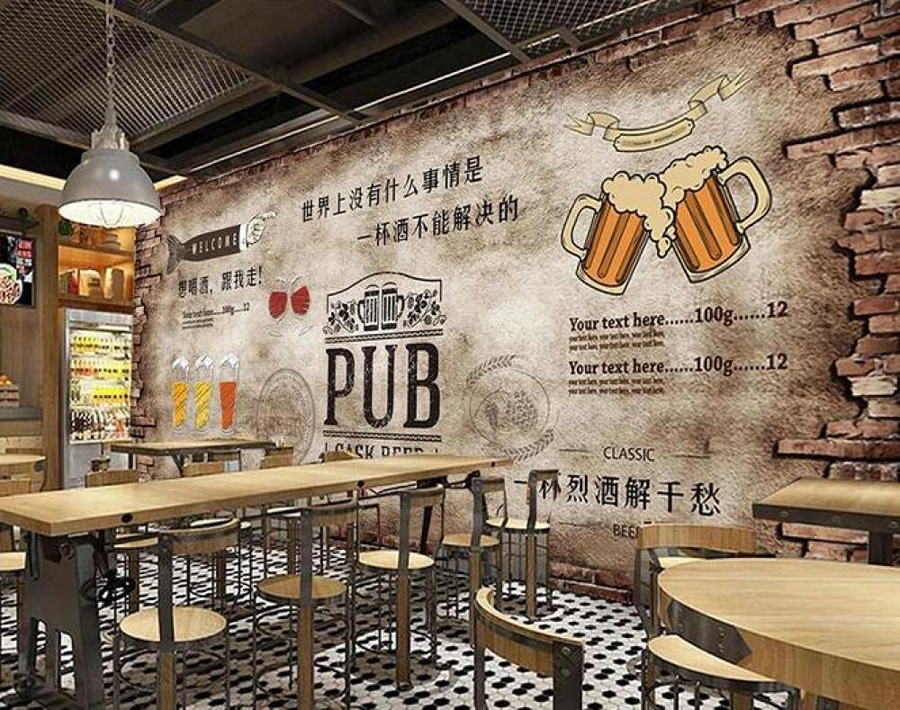 Fotomural Pared de ladrillo vintage bar de cerveza restaurante fondo pared decorativa 350cmx256cm(137.8x100.8inch) Papel pintado / pegatina / cartel grande / tela no tejida / tela de seda / mural