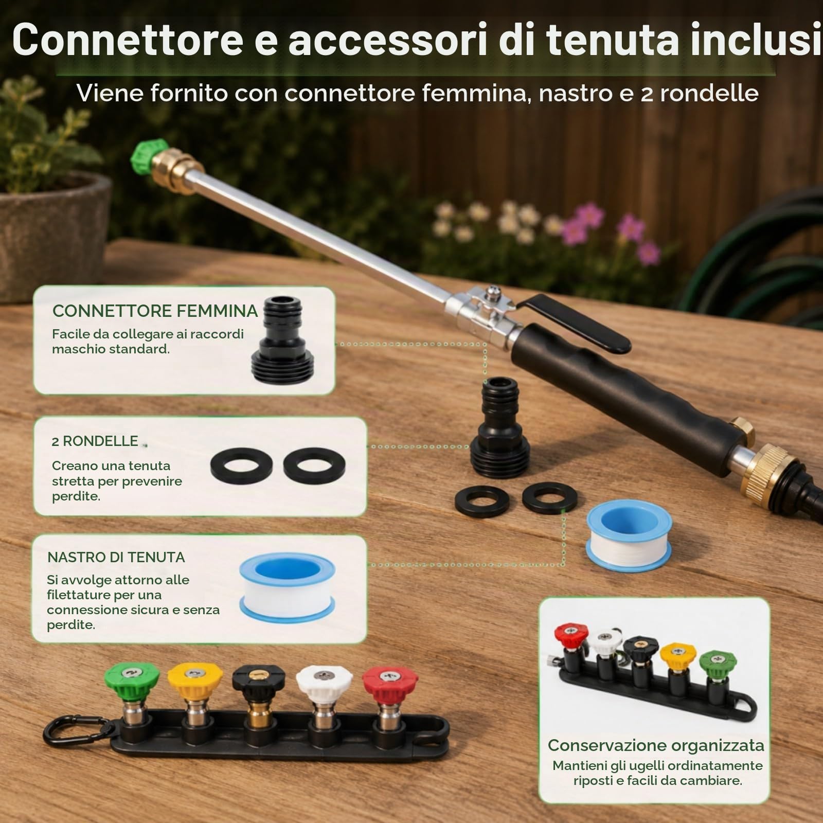 Lancia per Idropulitrice Per Tubo Da, Pistola Ad Alta Pressione con 5 Ugelli Per Lavaggio Auto, Irrigazione & Pulizia