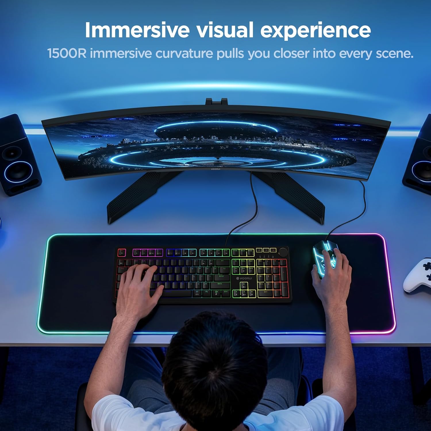 71BMBXswnPL._AC_SL1500_ KOORUI 27 Inch Curved Gaming Monitor QHD (2560 x 1440) 180Hz, 1ms 1500R Display, Adaptive Sync, 90% DCI-P3, HDMI 2.0 & DisplayPort 1.4, VESA, Tilt, Eye Care, 27E6QCA