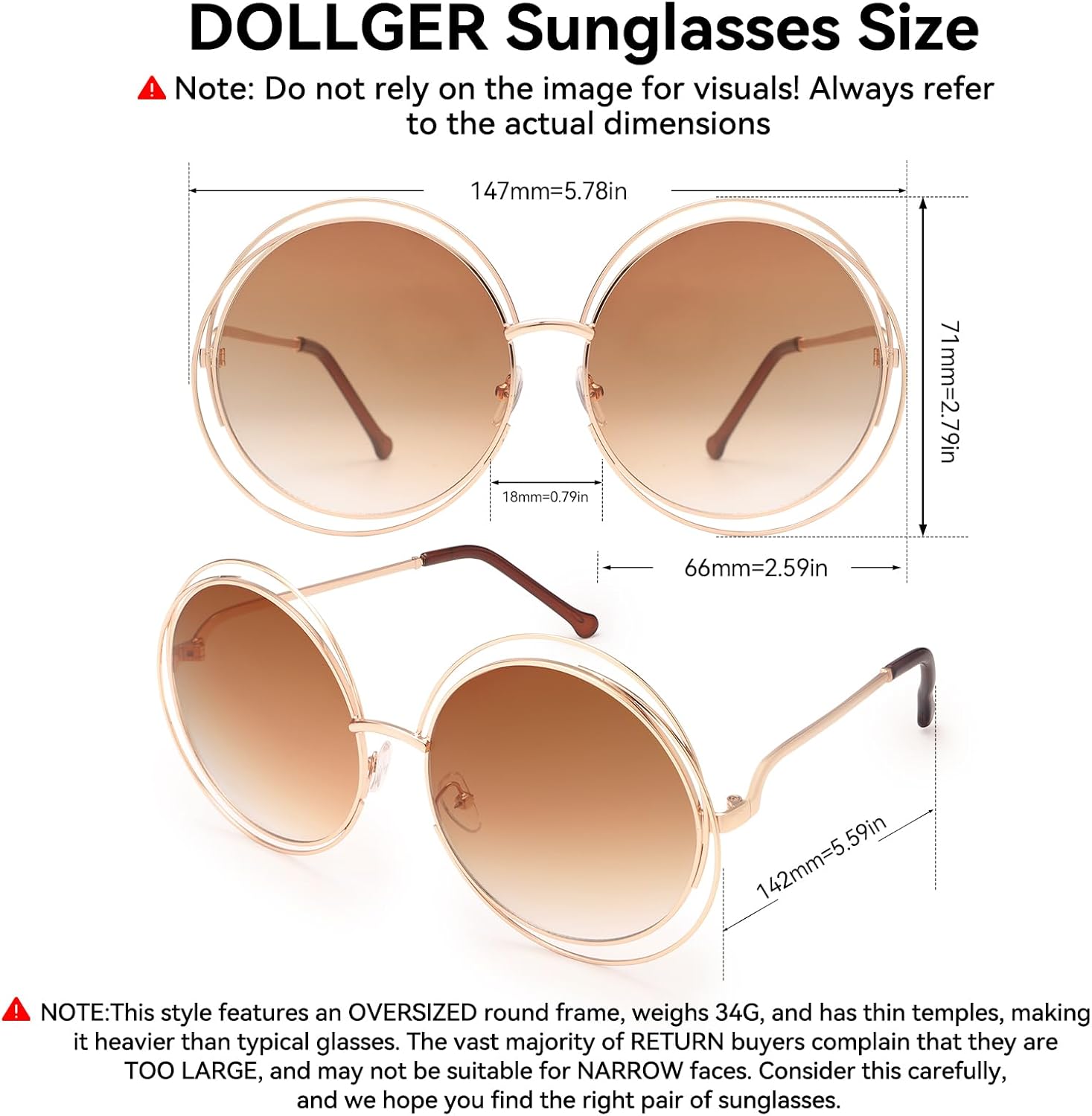 Dollger Metal Double Circle Wire Frame Oversized Round Sunglasses for Women - Image 6