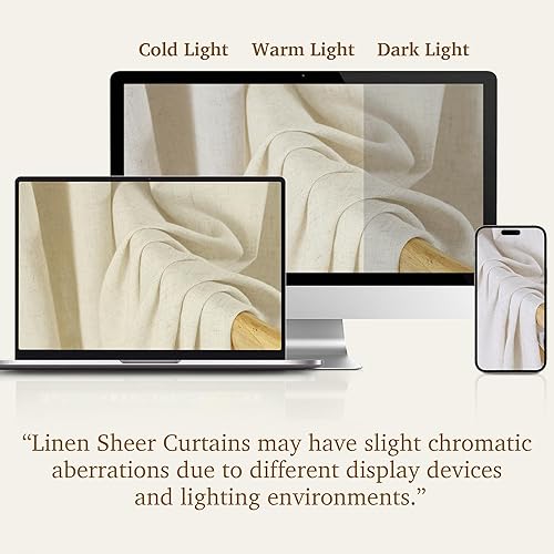 Miniatura 7 de StangH Cortinas de lino para sala de estar, 108 pulgadas de largo, pestañas traseras, privacidad para barrer el suelo, cortinas clásicas filtrantes