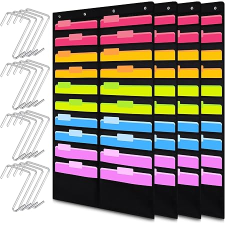 Amazon.com : Geyee 4 Pack Heavy Duty Storage Pocket Chart Hanging File ...