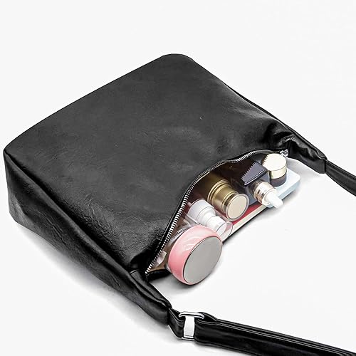 Vista 7 de Bolsos Hobo holgados para mujer, de cuero vegano, bolso de hombro marrón para uso diario, bolso cruzado diario