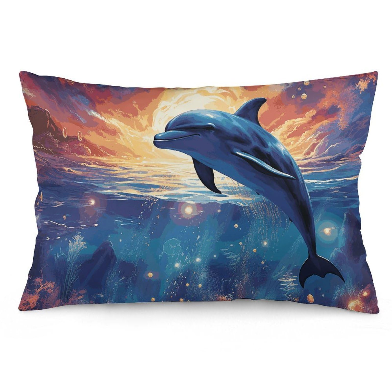 2 Pack Pillow Cases for Hair and Skin, Soft Breathable Pillow Case Covers with Hidden Zipper, Colorful Starry Sky Ocean Dolphin Pillowcase 12 "x20 Pillow Covers for Sleeping Gift