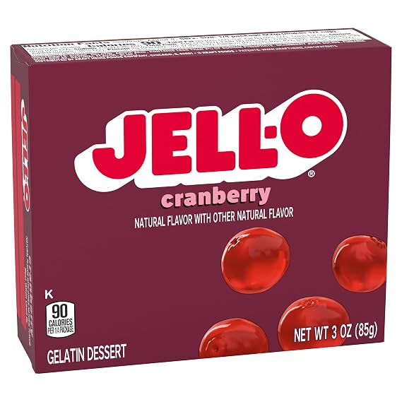 Jell-O Gelatin Dessert Mix, Cranberry Flavor, Classic Fruit Gelatin for Desserts, Salads & Holiday Recipes, 3 oz (Pack of 12)
