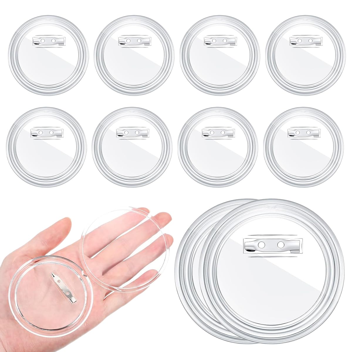 HASTHIP® 10Pcs DIY Badges with Pin, 75mm Customised Design Logo Button Badge Housings, Transparent Plastic Covers for Personalized Pin-Back Badges-image-1