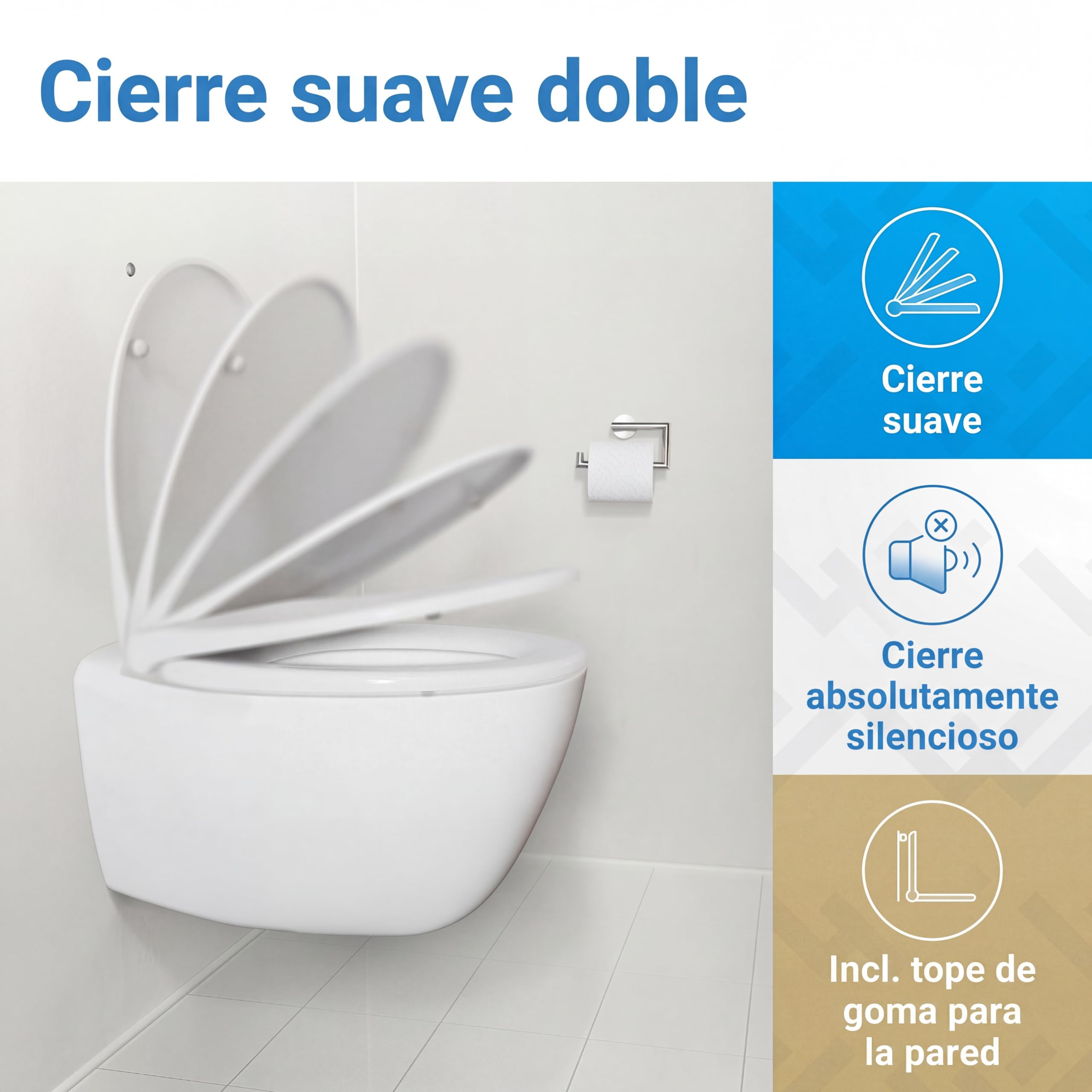 LOBENSWERK Tapa WC de water con Cierre Suave [Montaje Fácil] antibacteriana y resistente UV | Función Quick Release | Tapa de WC, Asiento Inodoro, tapa inodoro incl. plantilla de instalación