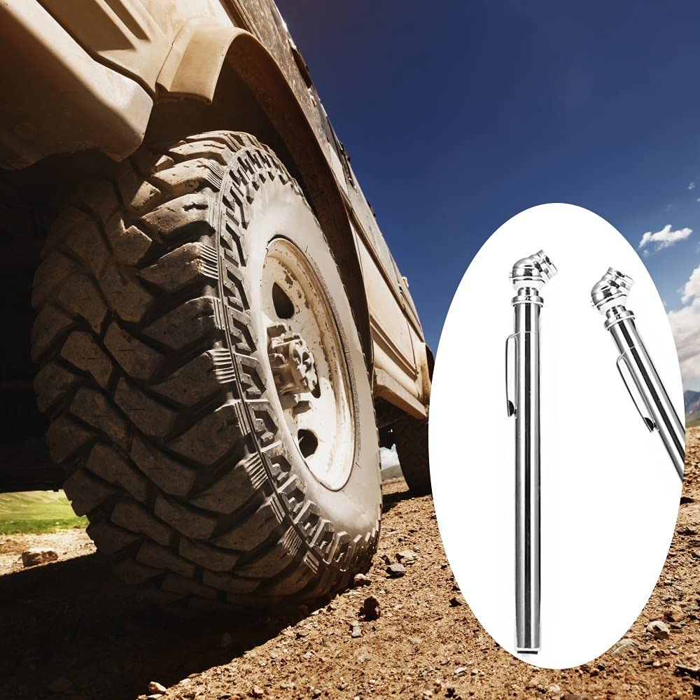 Manometro Pneumatici Matita,2 Pezzi Penna Pressione Pneumatico in Acciaio Inox Mandrino Singolocon Clip Tascabile per Auto Camion Camper Moto