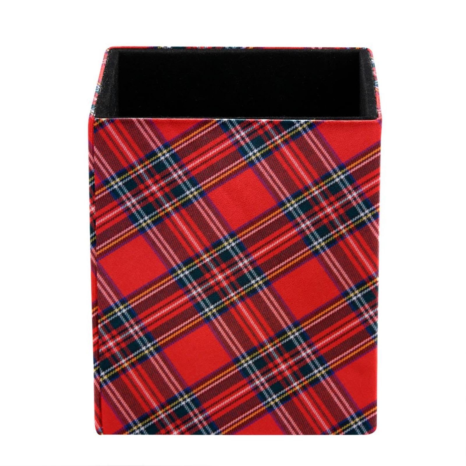 FWJZDSP Pencil Pen Holder, Royal Stewart Tartan Makeup Brush Holder, Leather Desk Accessories, Stationery Organizer for Office Desk Accessory