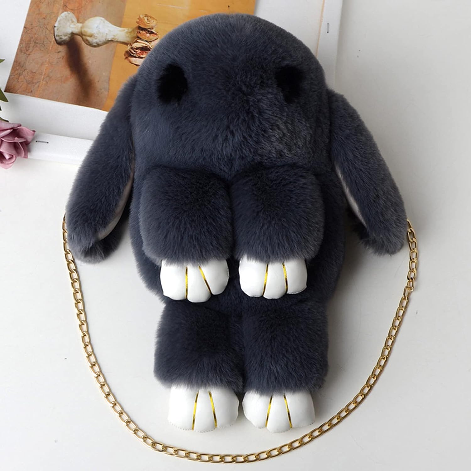 Women Rabbit Shoulder Bag Cute Fluffy Shoulder Bag Soft Plush Cross Bag Cartoon Furry Rabbit Messenger Bag Ladies Bunny Animal Messenger Bag Detachable Chain Strap Sling Bag Coin Purse
