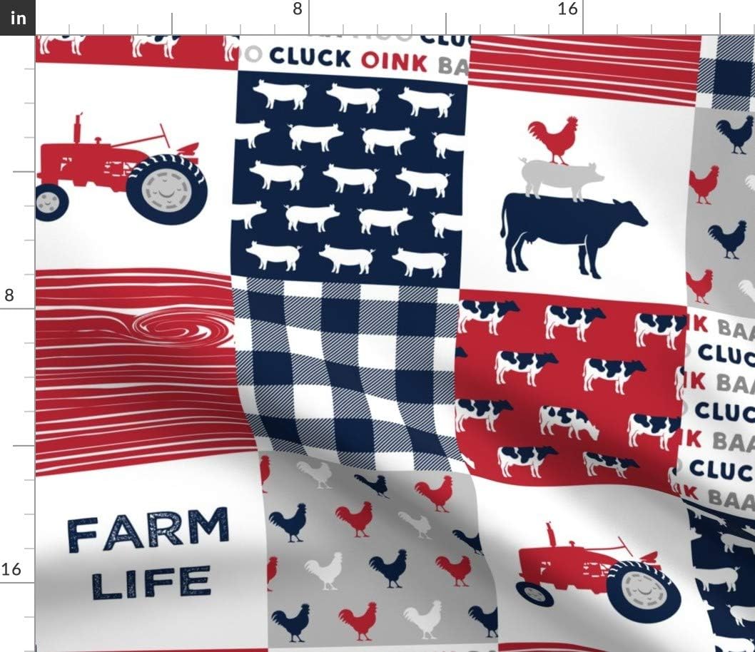 Spoonflower Fabric - Farm Wholecloth Cheater Quilt Top Themed Patchwork Cows Pigs Roosters Printed on Petal Signature Cotton Fabric by The Yard - Sewing Quilting Apparel Crafts Decor