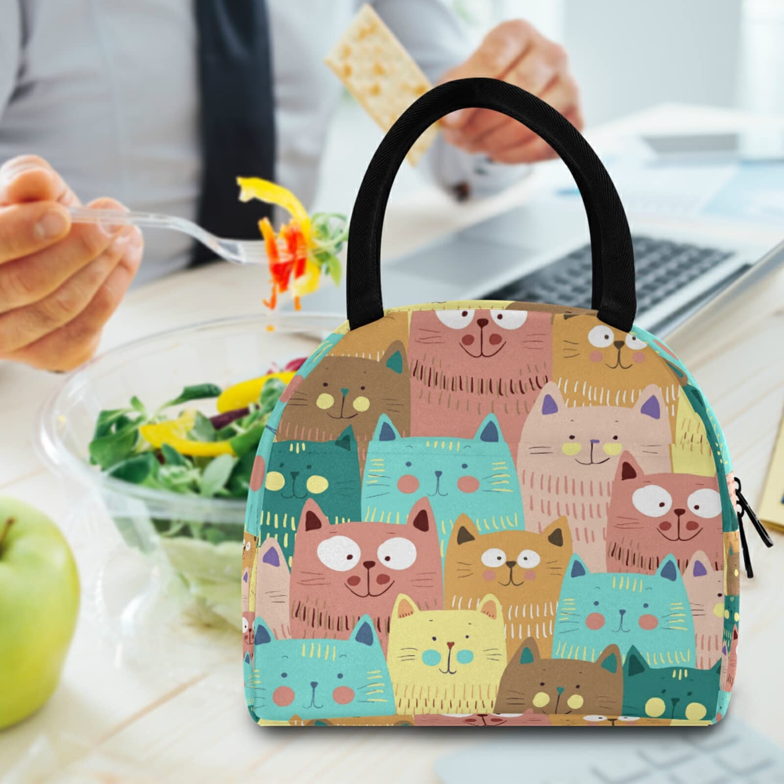 Borsa Pranzo Kawaii Con Gatto, Impermeabile E Anti-olio, In Oxford, 20x32x12 Cm, Riutilizzabile, Verde