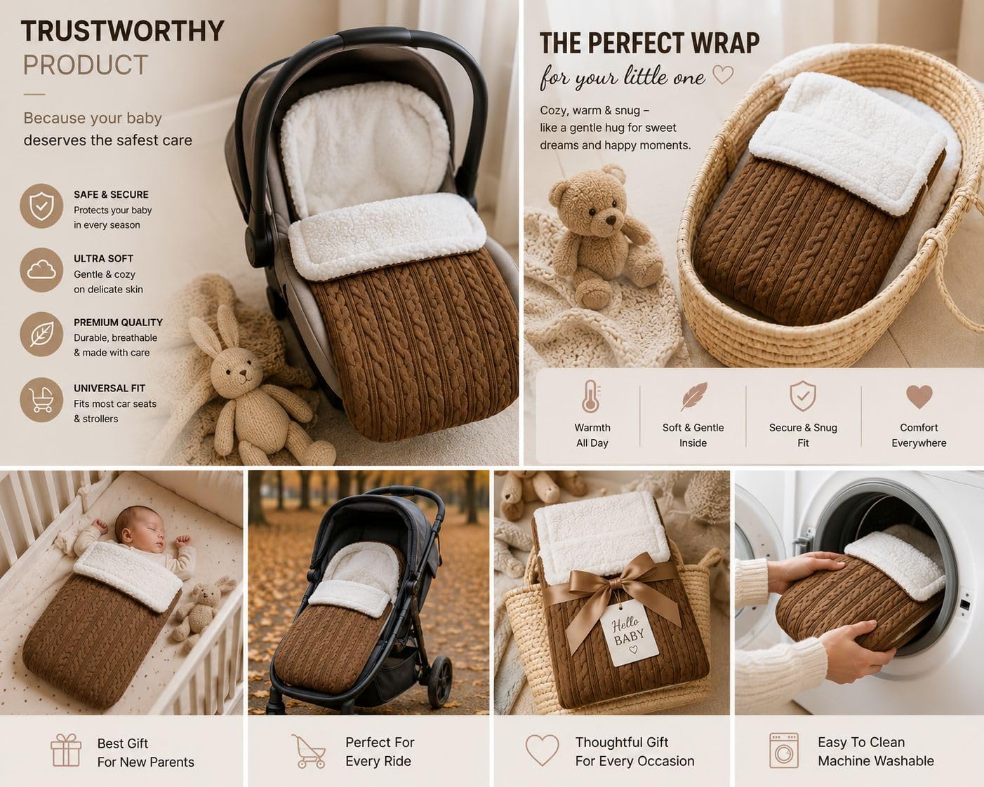 Baby Car Seat/Strollers Footmuff – Warm Plush Winter Cover for Infants