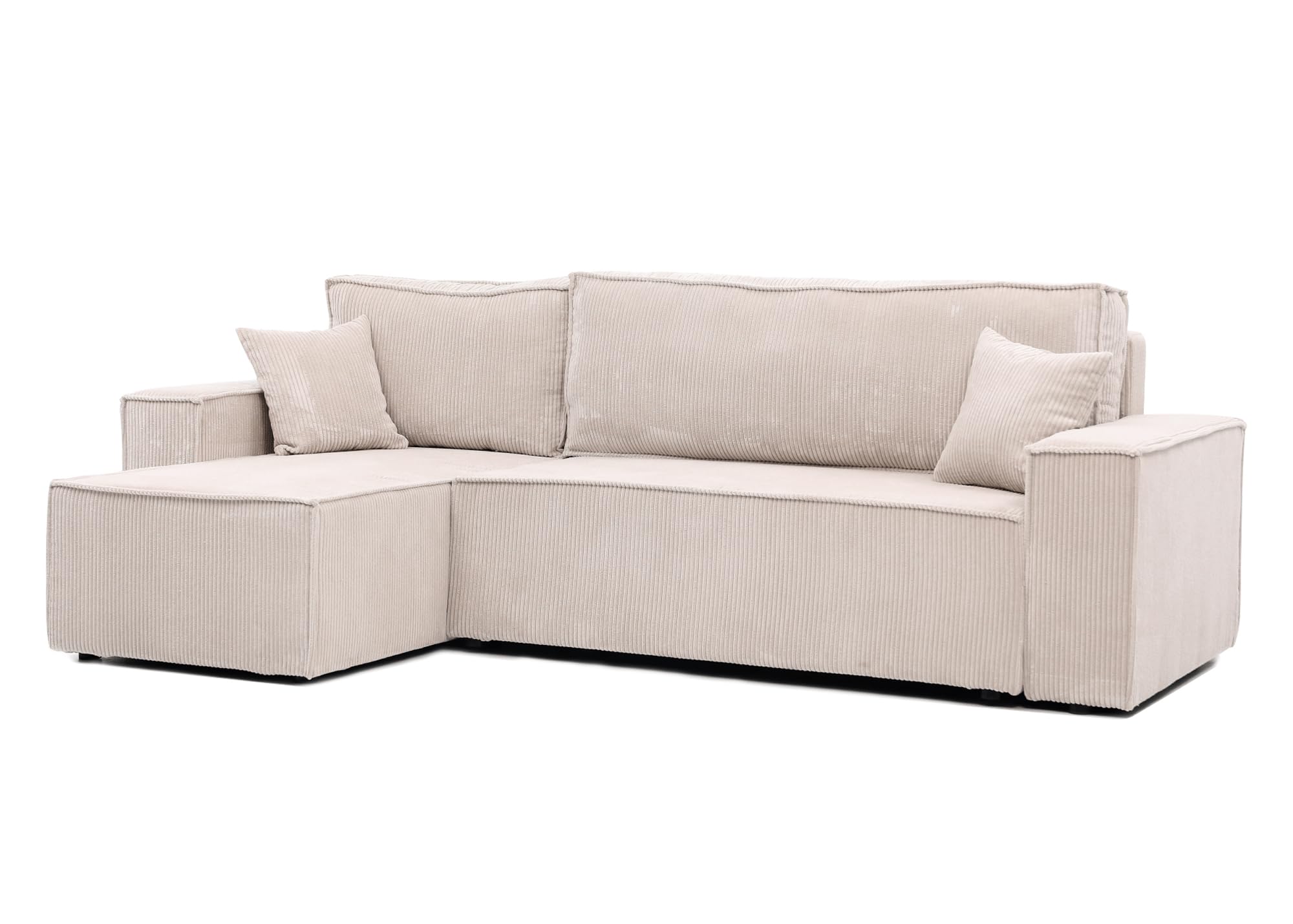 GREKPOL 244x145 Sofa mit Schlaffunktion (200x125) - Cord Sofa 3 Sitzer - Beige Ecksofa mit Schlaffunktion und Bettkasten - Schlafsofa mit Bettkasten - Couch