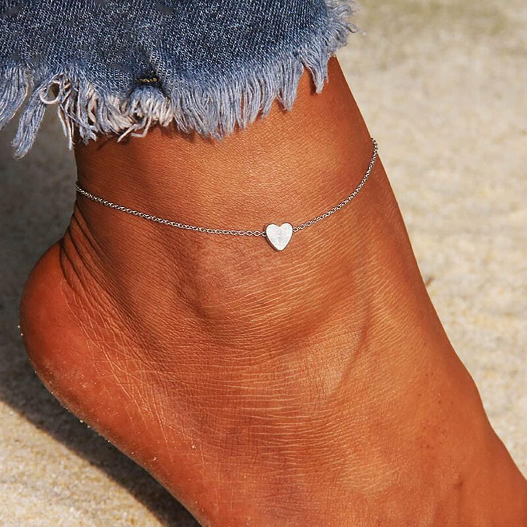 Wedity Heart-shaped Anklets Love Peach Heart Anklet Bracelets Beach Accessories Foot Jewelry Adjustable for Women Girls