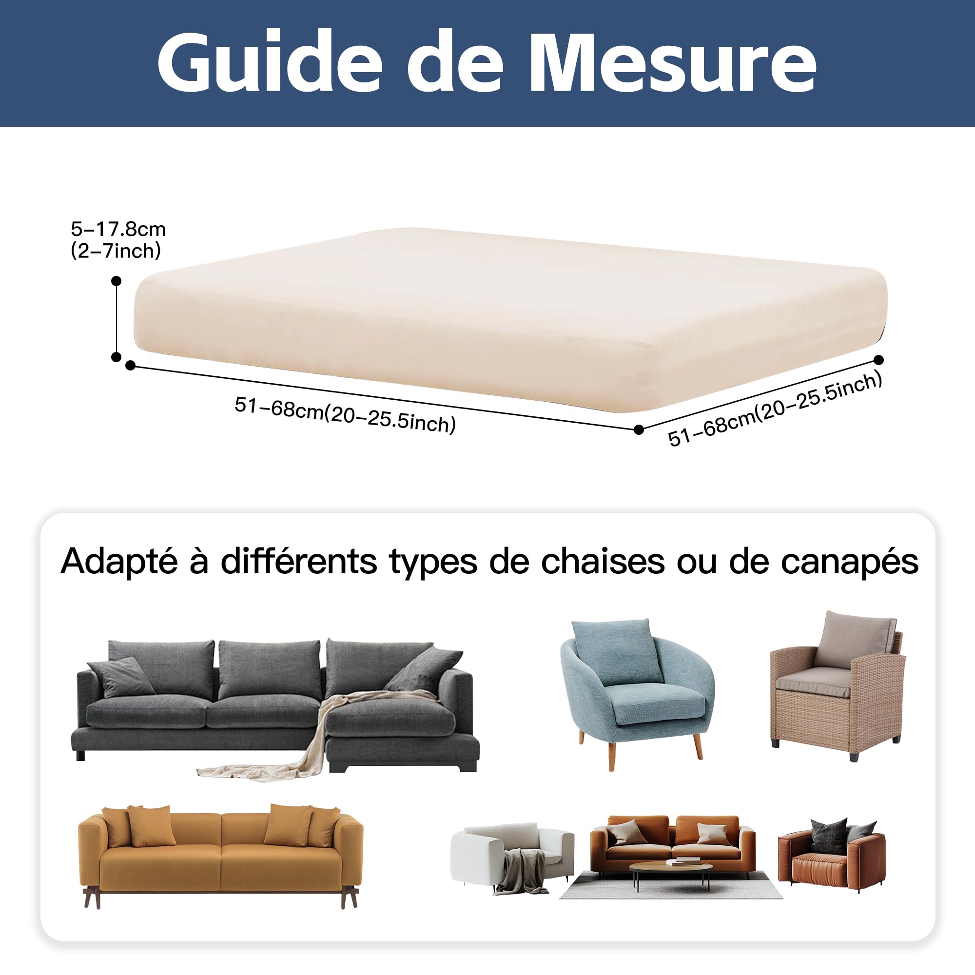 Ensemble de 8 Housses de Coussins pour terrasse|Housses pour canapés d'extérieur|Housses Extensibles pour Coussins de canapé|Protections pour Meubles lavables et réutilisables (1, Beige)