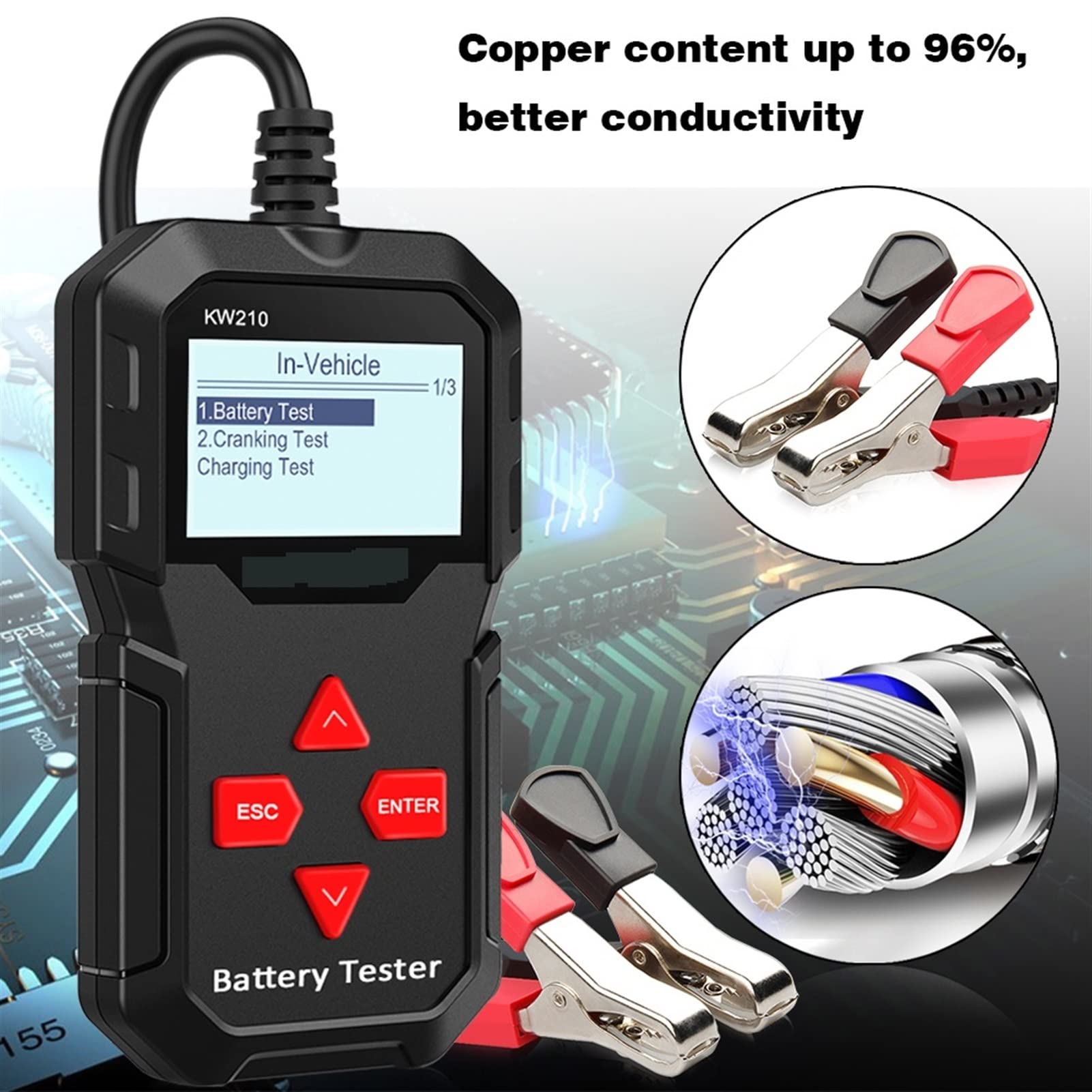 Comprobador de baterias Probador de batería Coche 12V Pruebas Kw210 CARGA DE CARGA AUTOMO AUTOMO AUTOMÓVILES TESTADOR DE BATERÍA ANALIZADOR HERRAMIENTA DE VERPORTADOR DE VOLTAJE DE LA BATERÍA