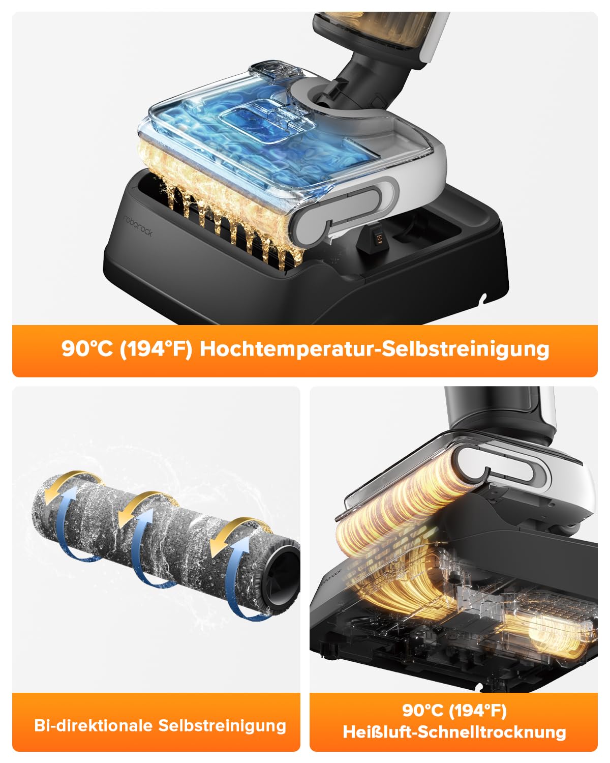 roborock F25 LT Nass Trockensauger, 180° Lay-Flat Saugwischer, 20.000 Pa Staubsauger, 90°C 5 Min Hochtemperatur Selbstreinigung & und schnelle Heißlufttrocknung, 60 Min Laufzeit, Wischsauger Kabellos