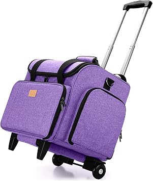 LUXJA Rolling Serger Machine Storage Case with Detachable Dolly, Purple | Removable Padding Pad, Fits Most Standard Serger Machines