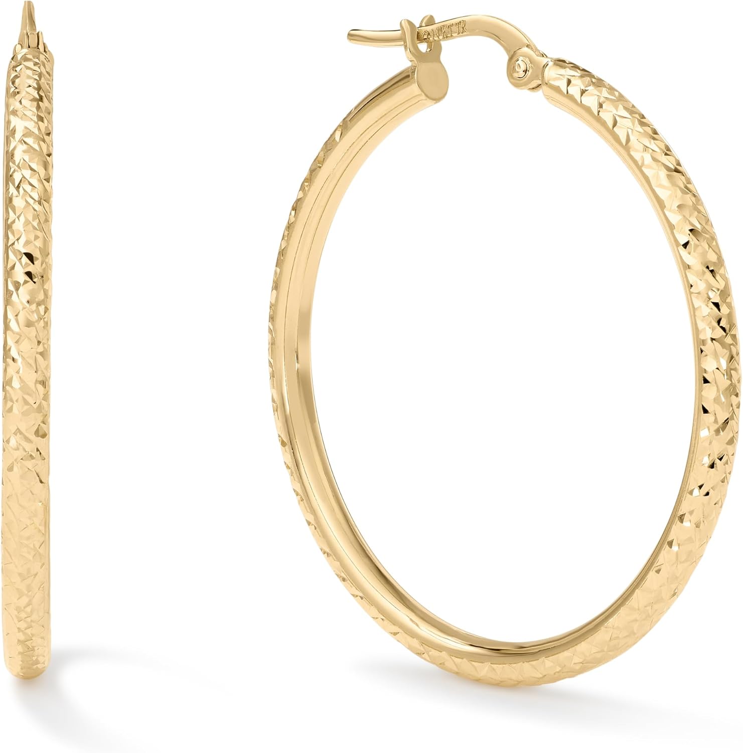 Real Gold Hoop Earrings for Women – Ultra-Sparkly Diamond-Cut Hoops in 14K Yellow Gold – Thin Hoop Earrings (2.5mm-5mm Widths) – Various Sizes