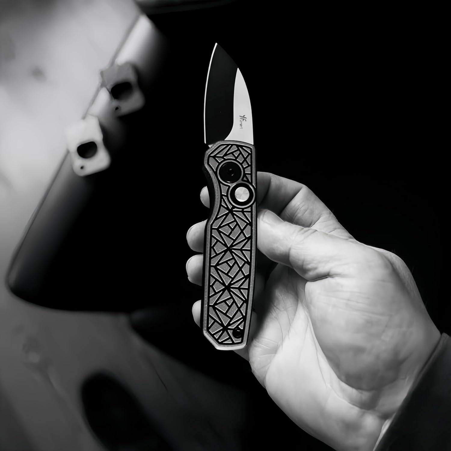 Compact EDC Folding Knife - Under 2" California Legal D2 Steel Blade - Small Pocket Knife for Box Cutting, Warehouse & Office Carry - Lightweight G10 Handle & Button Lock (Black/Gray)