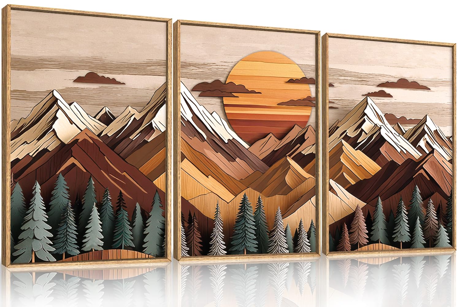 Amazon.com: KAIRNE Woodcut Style Mountain Framed Canvas Wall Art