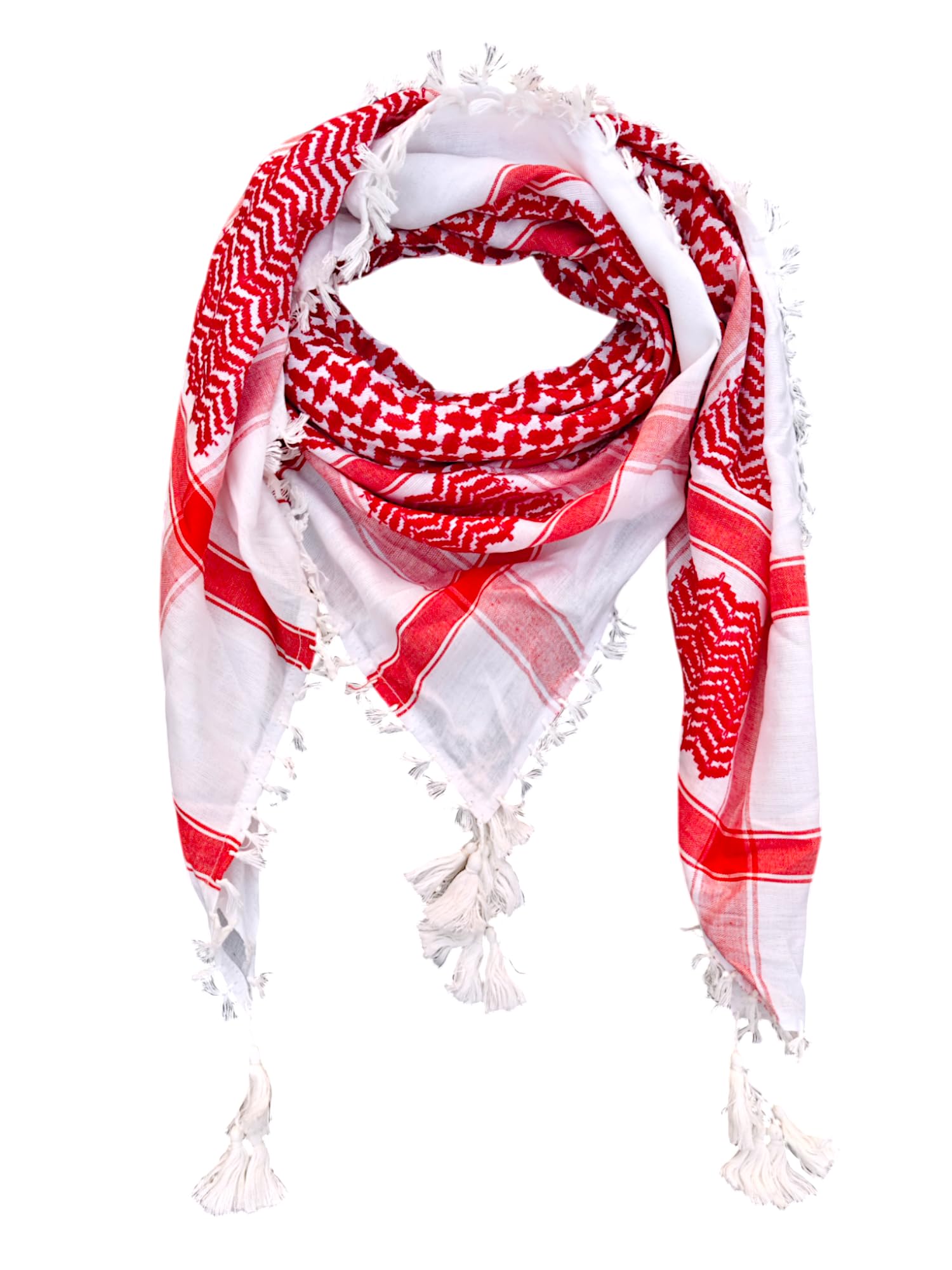 Woolen Arabic Shemagh Keffiyeh Scarf for Men | White & Red Check Pattern 120x120 cm | Soft Warm Winter Scarf | Traditional Arabic Style Desert Head Wrap | Men Cotton Wool Blend Fashion Scarf-image-0