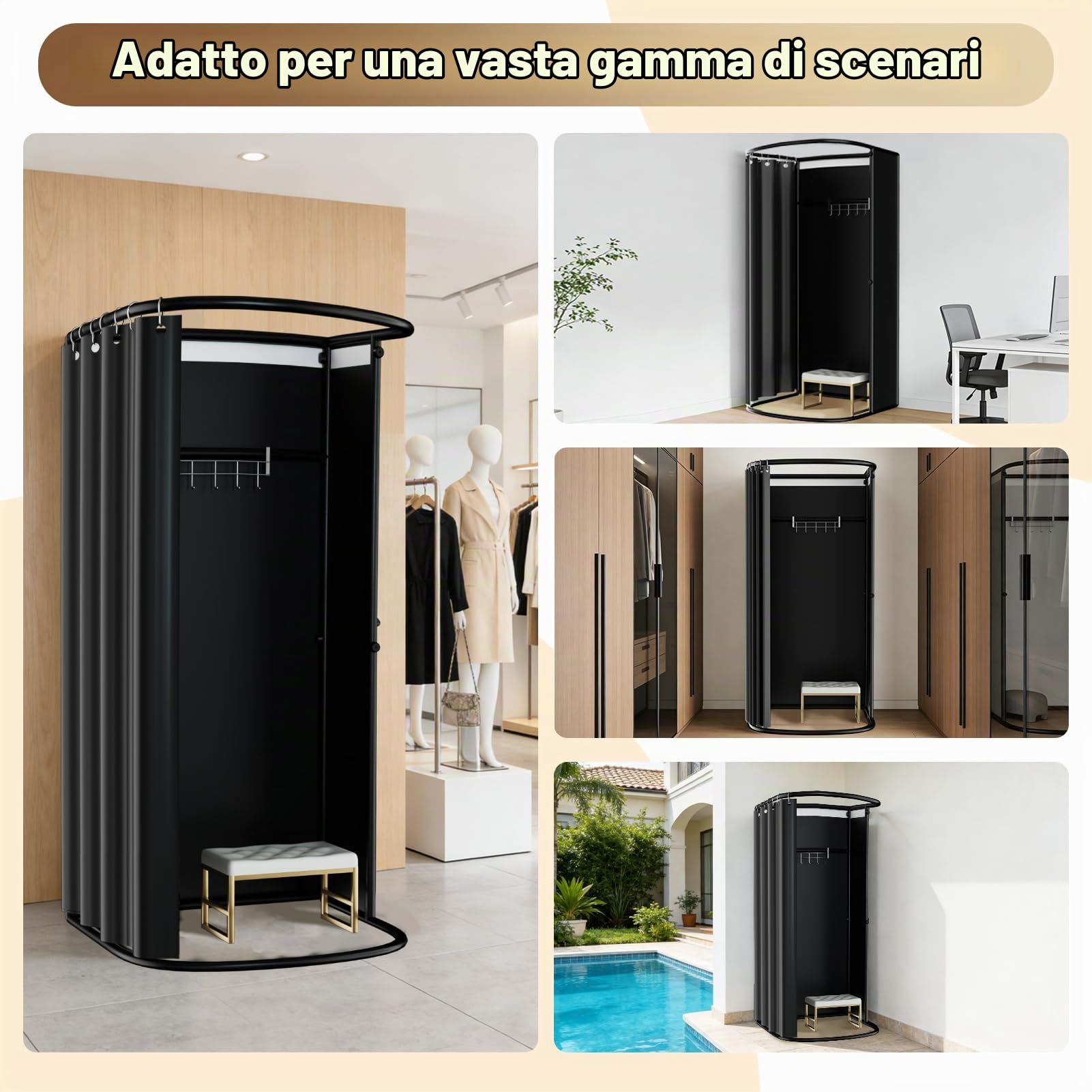 Spogliatoio Camerino Mobile, Negozio Portatile Camerino Staccabile,Nero | 200X100X95CM, Atterraggio Camerini Protezione della Privacy, per Negozio di Abbigliamento Centro Commerciale Ufficio