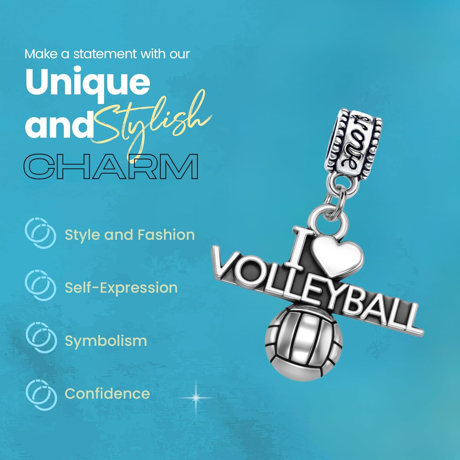 I Love Volleyball Charm Bead – Silver-Plated Dangle Accessory, Compatible with Pandora, Troll, Chamilia & European Bracelets – Sports Jewelry Gift for Players, Coaches & Fans - Image 4