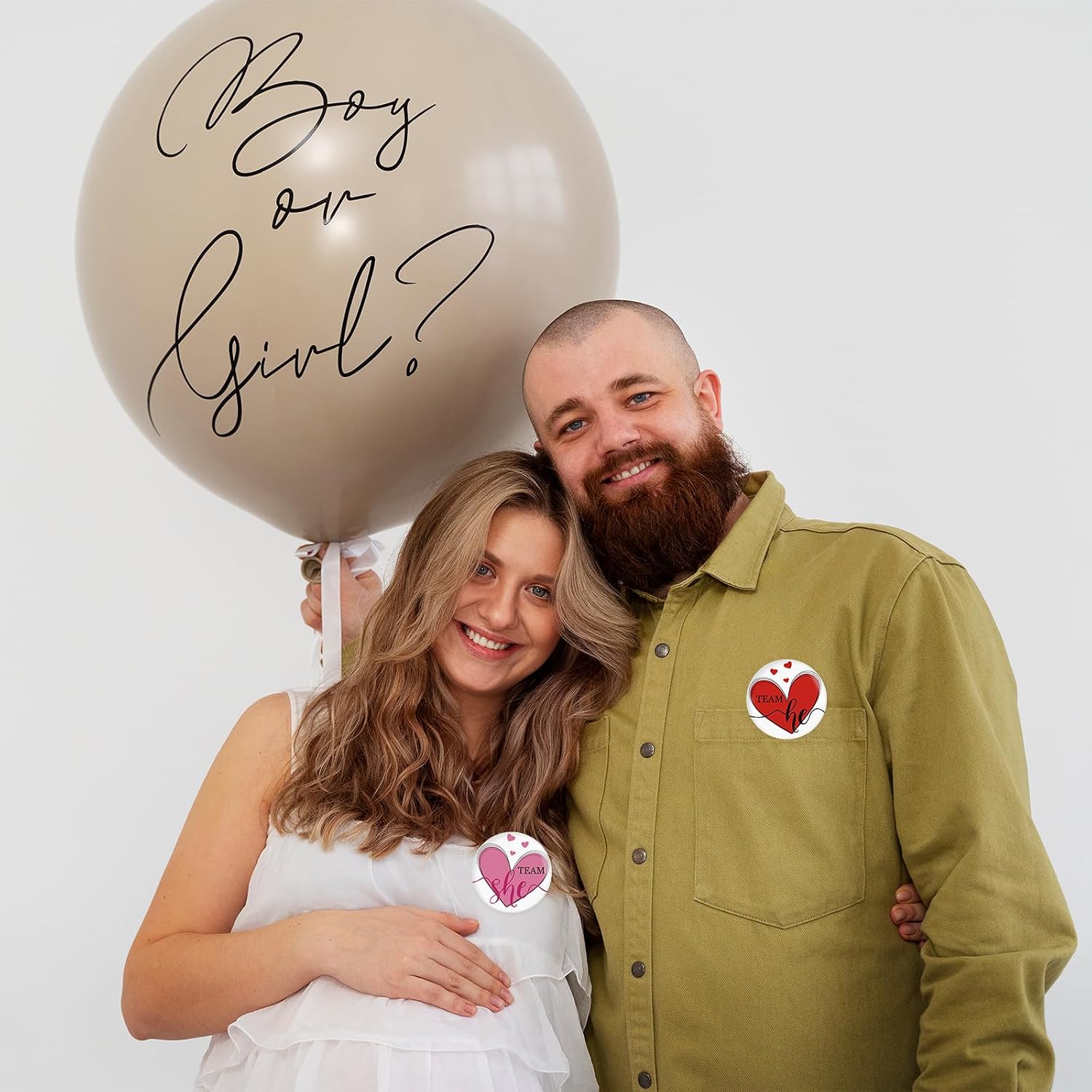 10 Pcs Sweetheart Gender Reveal Button Pins, Team He and Team She Badge Pins, Conversation Heart Boy or Girl Stain Brooch Button for Baby Shower