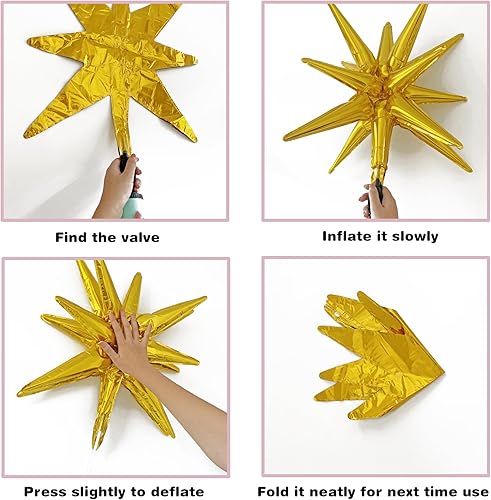 Miniatura 3 de 10 globos de cono de estrella en explosión, globos de punta, enormes globos de aluminio de estrella de explosión dorada para el día de la madre,
