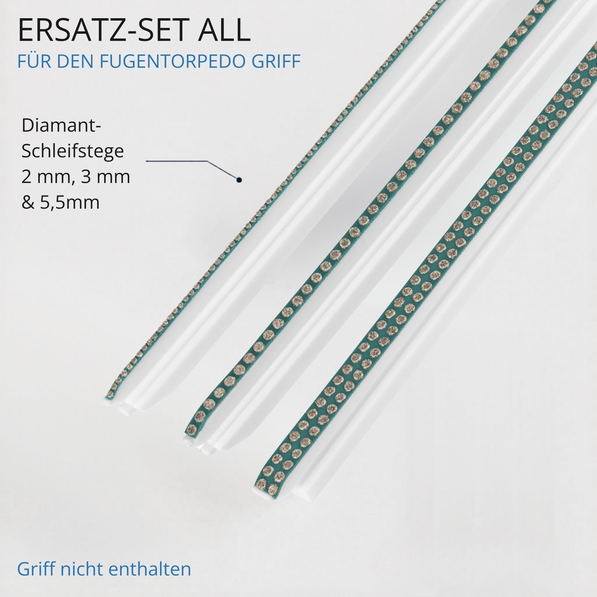 Fugentorpedo Ersatz-Set All-in – Diamant-Schleifstege 2 mm, 3 mm & 5,5 mm – Nachfüllset für schmale, mittelbreite und breite zementäre Fliesenfugen in Bad, Küche, Dusche & WC