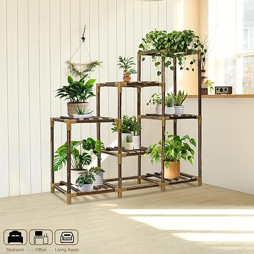 Miniatura 6 de Soporte para Plantas de Interior, Soporte de Madera de 3 Niveles para Exteriores para Múltiples Plantas, Tiene Capacidad para 7 Plantas en Maceta,