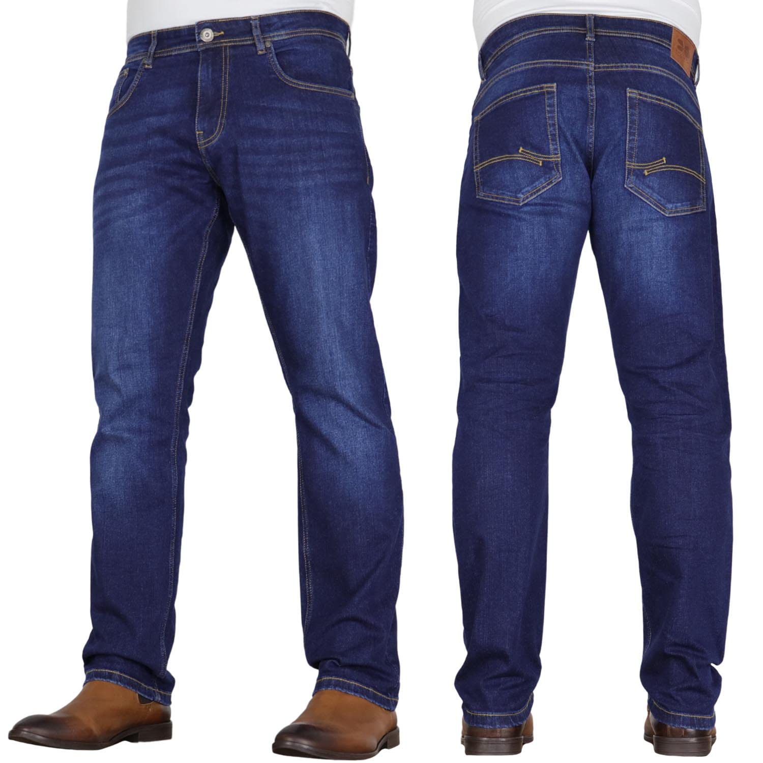 Crosshatch Mens 'Tarrow' Straight Leg Stretch Denim Jean with Designer Belt by JeanBase Dark Wash (Without Belt) 32W X 30L