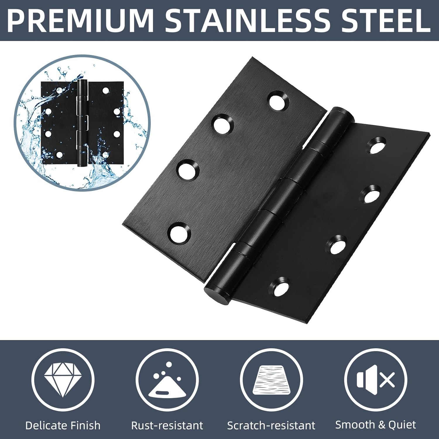 18 Pack Black Door Hinges for Interior and Exterior Doors, 4.5 Inch Heavy Duty Stainless Steel Hinges Ball Bearing Door Hinges with Square Corners, Matte Black