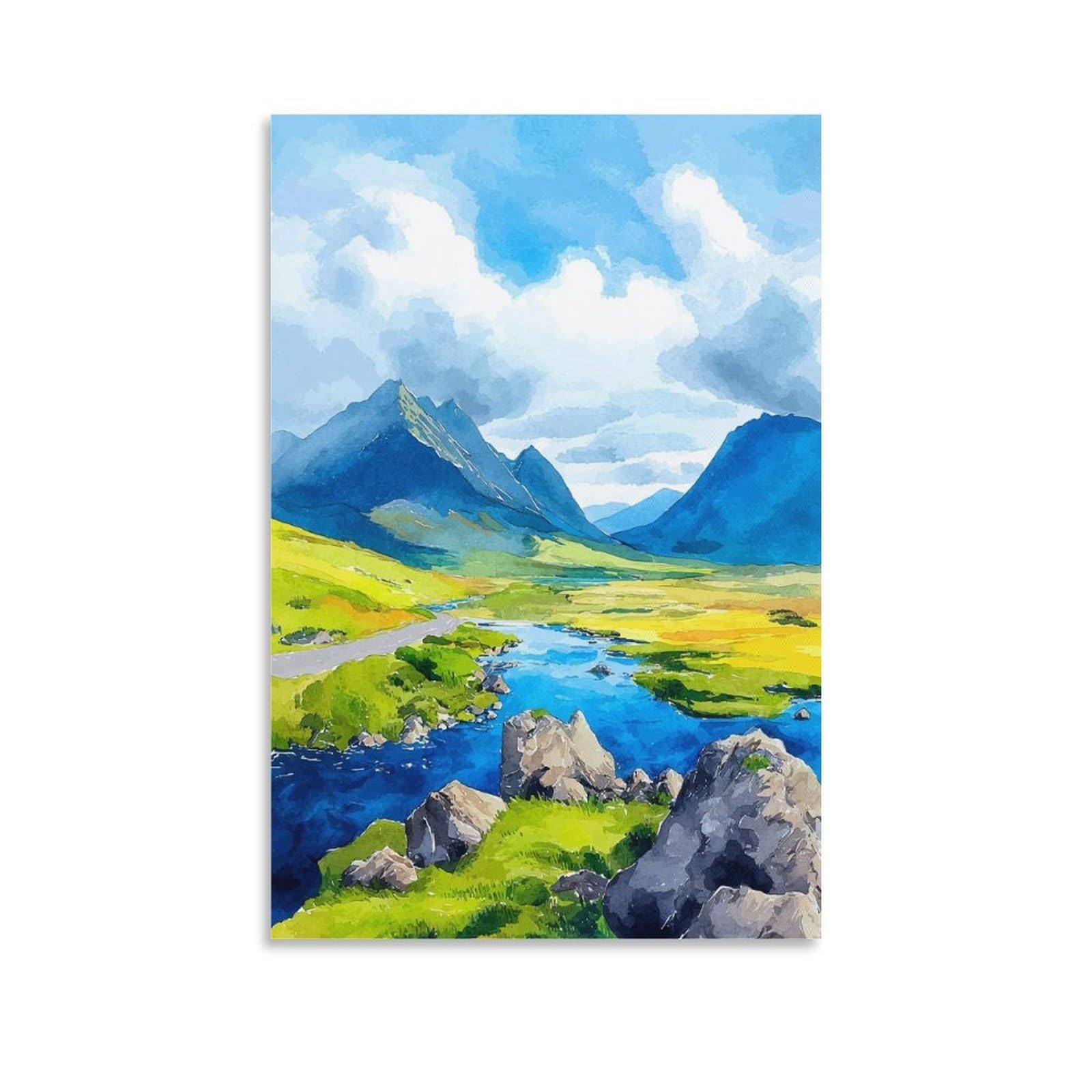 CTZIKWW Cuillin Hills Scotland 20x30inch(50x75cm) Vintage Watercolor Canvas Wall Art