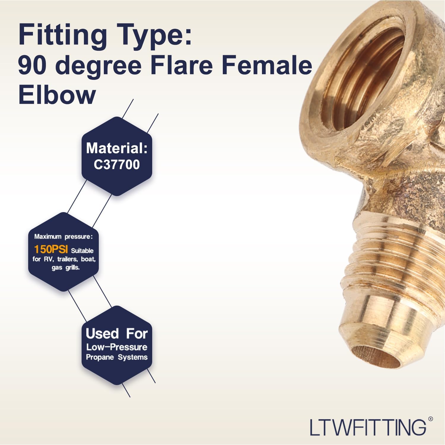 LTWFITTING Brass 1/4" OD x 1/4" Female NPT 45 Deg Flare 90 Degree Flare Elbow Tube Fitting(Pack of 5)