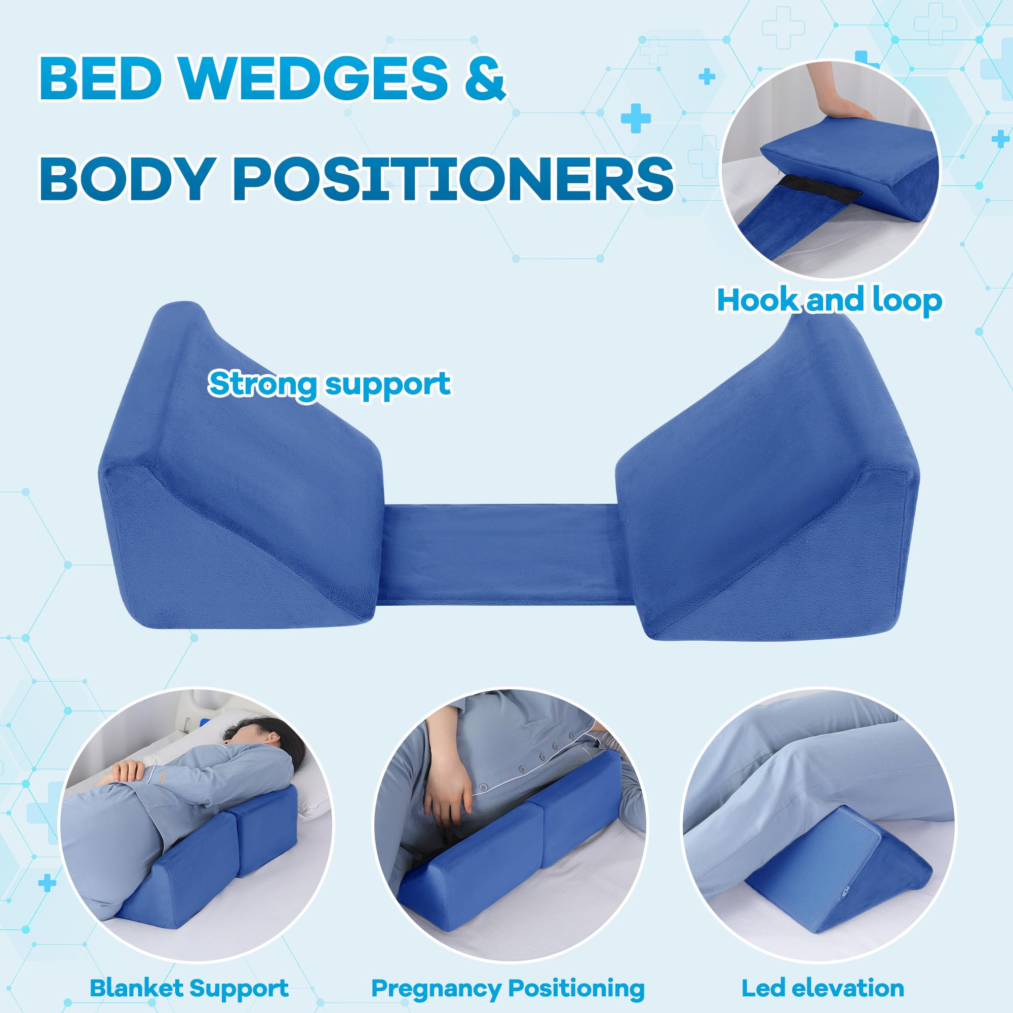 ROYALAY Dispositivo de giro de pacientes postrados en cama para ancianos con correa de fijación, almohada para aliviar la presión de las úlceras, suministros para pacientes en cama, azul
