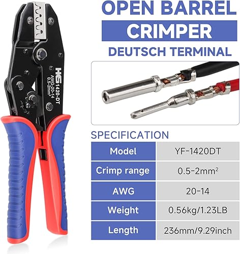 Miniatura 2 de HKS 20-14AWG Size16 20 Deutsch DT DTM Crimp Tool (YF-1420DT) - Crimpadora de terminales de barril abierto para contactos estampados