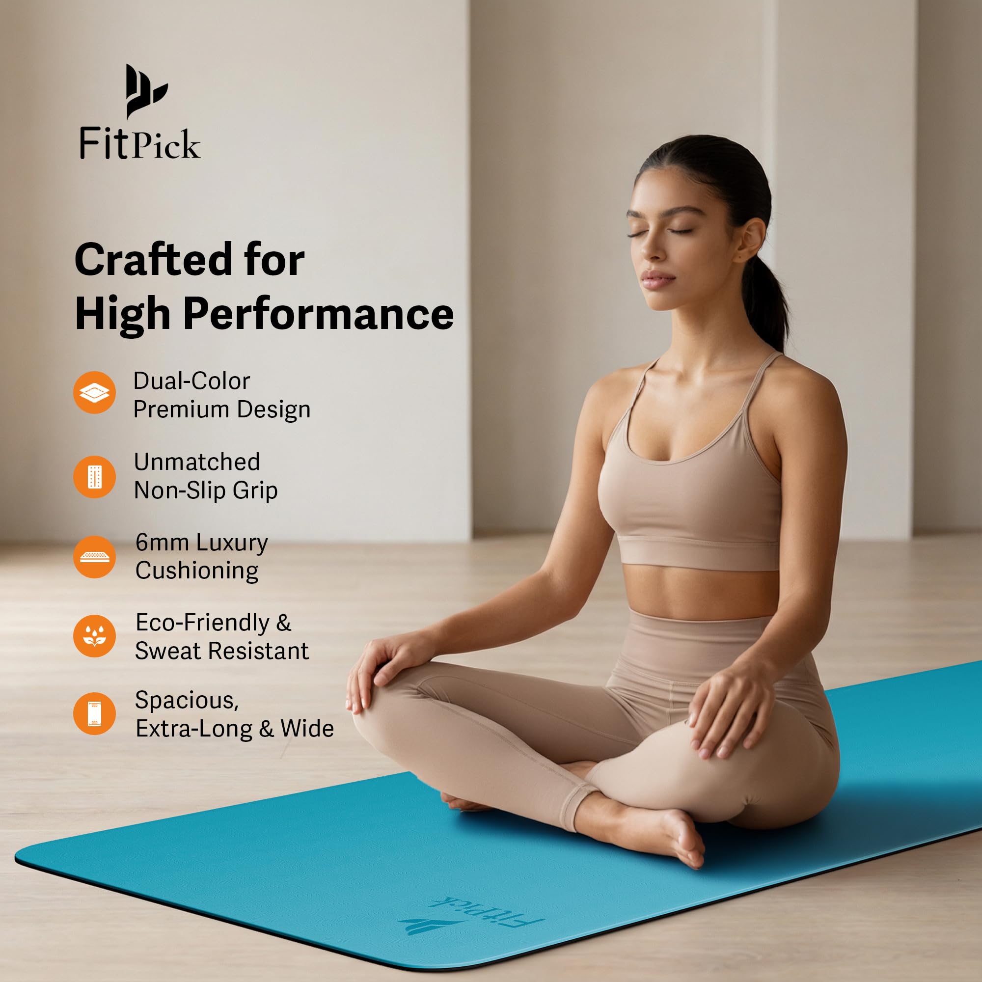 FIT PICK Pro Yoga Mat for Women & Men | High Density TPE Yoga Mat with 6mm Cushion | Non-Toxic, Sweat-Resistant & Double Sided Anti-Slip Exercise Mat | Lightweight & Portable with Carry Bag (Ocean Noir) 4