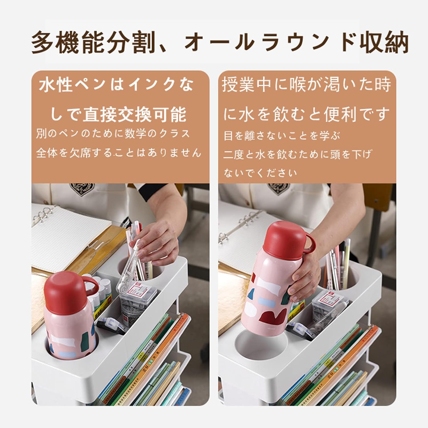 本棚 キャスター付き 5段 ファイル収納 ファイルカート スリム おしゃれ 大容量 教科書収納ラック デスク収納 分類収納 コミック 雑誌 教科書 文具ラックを収納でき オフィス学校に適しています(カラー：ホワイト)