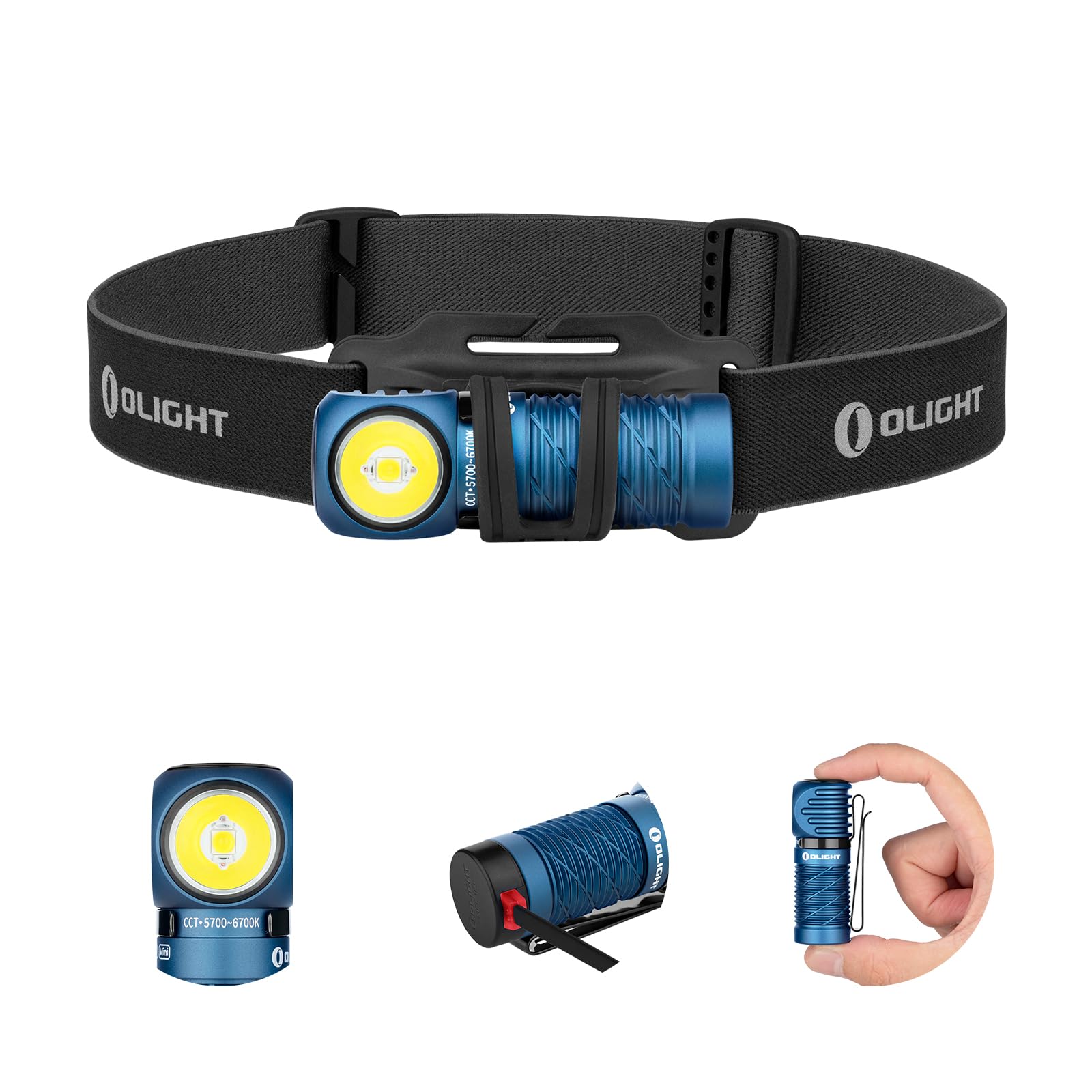 OLIGHT Perun 2 Mini Headlamp, Ultralight Headlamp Red light, Red & White Light, EDC Headflashlight with Comfortable Wide Headband，IPX8 Waterproof, LED Work Light for Emergency, Camping(Midnight Blue)