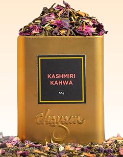 CHAYAM Kashmiri Kahwa Green Tea | 50g Loose Green Tea with Natural Saffron Flavour & Real Cardamom, Cinnamon, Cloves, Almond & Rose Petals | Boosts Immunity & Digestion | Authentic Kashmiri Chai