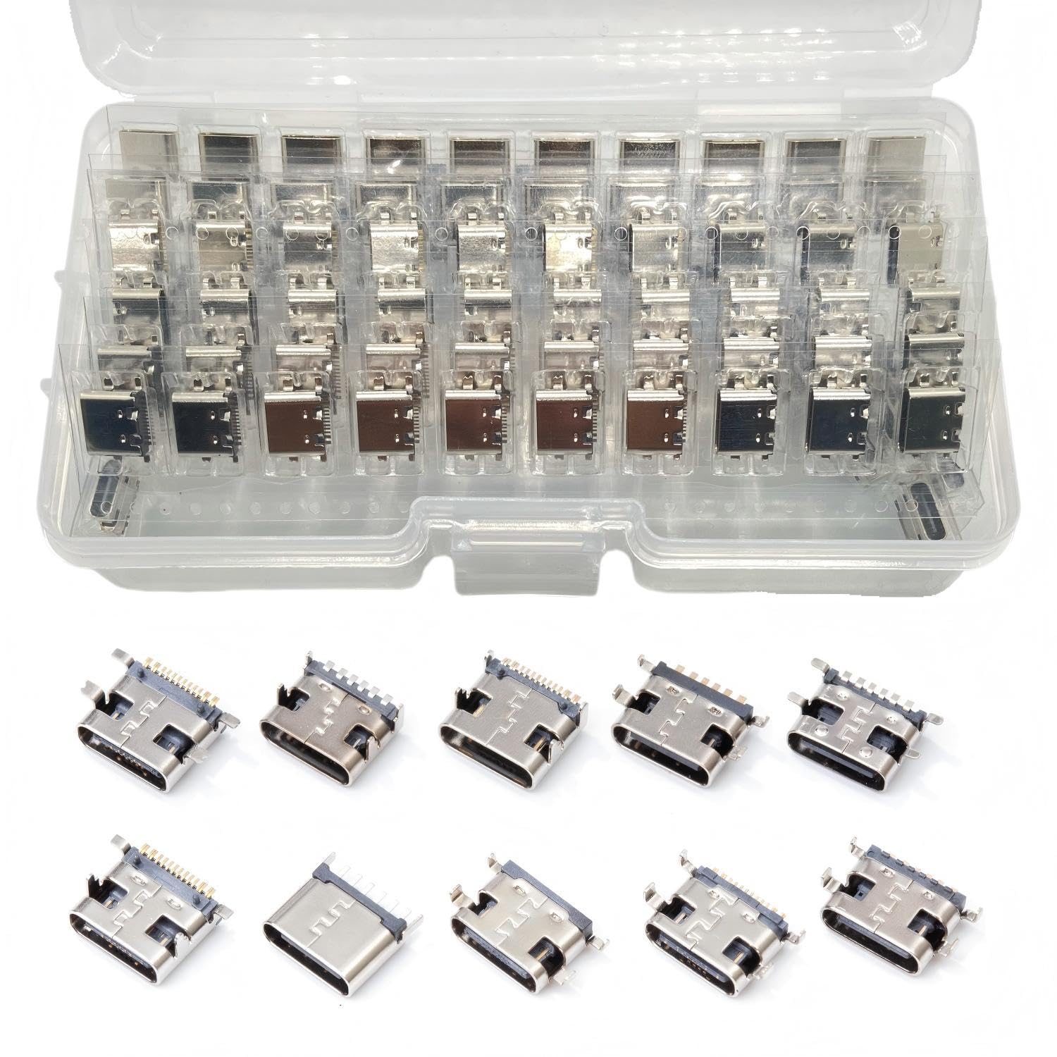 ProCircFix 100-piece 10-Model Type-C USB 3.1 Charging Dock Port Connector Kit, 6-pin & 16-pin, for Mobile Phone & Other Electronic Product Repair