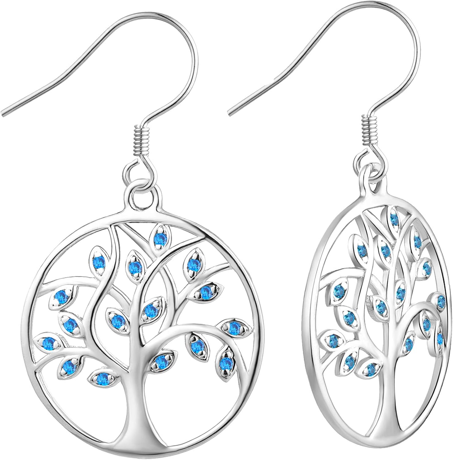 YL Tree Earrings Sterling Silver Tree of Life Hook Earrings Round Birthstone Dangle Drop Jewelry for Women