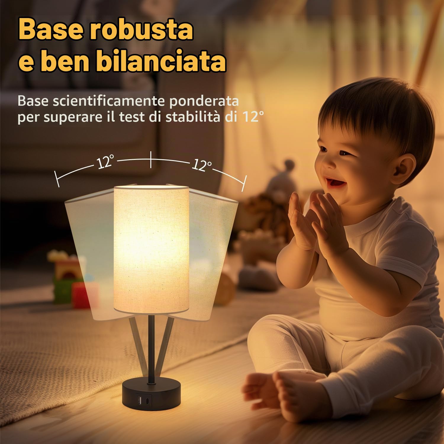 Lampada da Comodino Dimmerabile al Tocco, Lampada da Tavolo con Porte di Ricarica USB A+C, Paralume in Lino, Abat Jour da Comodino per Camera da Letto, Soggiorno, Cameretta per Bambini