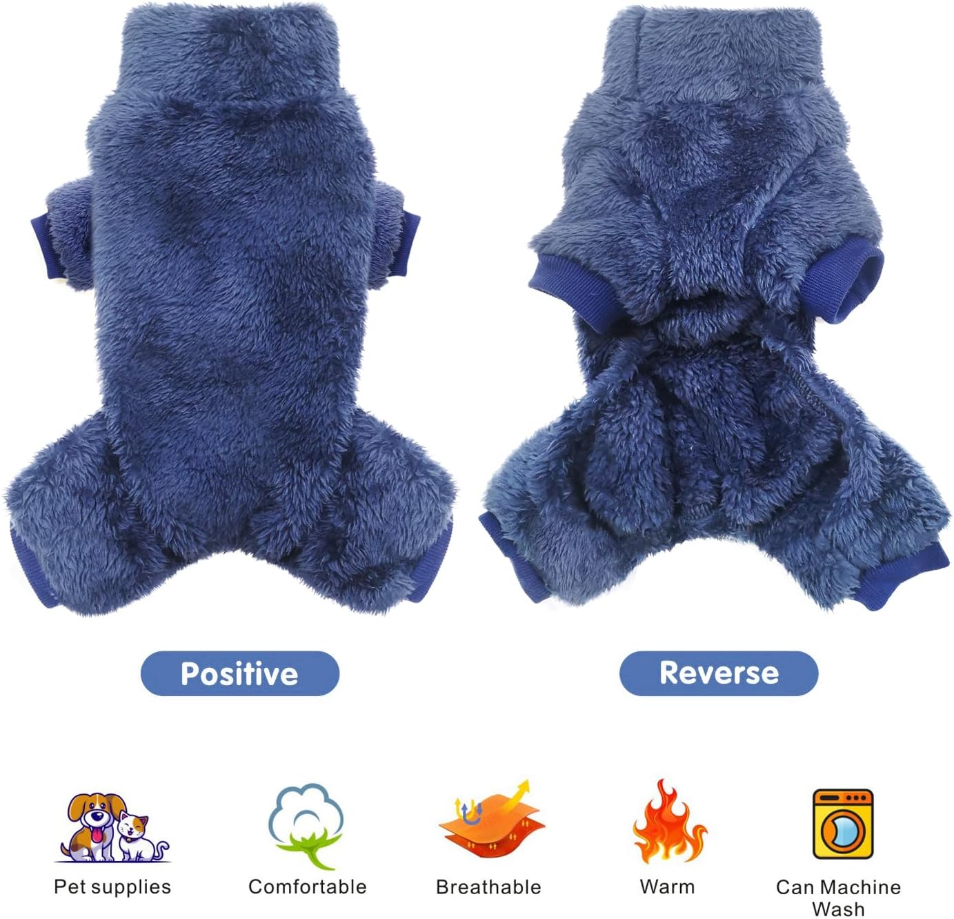 Idepet 3 Pack Fuzzy Velvet Dog Pajamas, Plush Dog Sweater Onesie Soft Pet Clothes Winter Outfit Doggy Pjs Puppy Jumpsuit, Cat Coat, XS