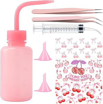 RUIFUU 9PCS Snow Globe Tumbler Starter Kit Supplies with Bent Syringe, Tweezers, Small Funnel,Squeeze Bottles and DIY Stickers for Glitter Snow Globe Tumbler Craft Cup Making